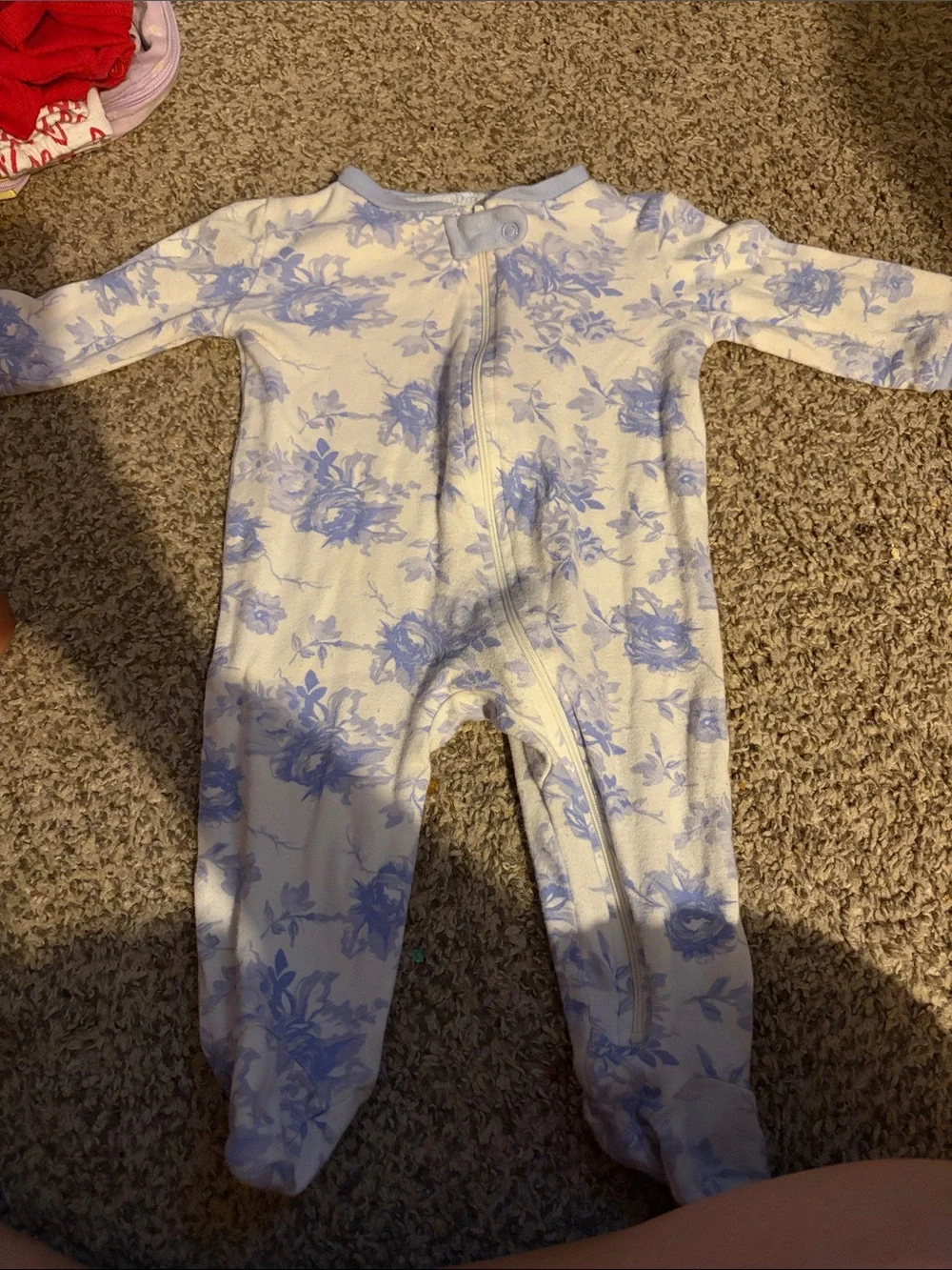 Baby Girls' Blue Floral Footed One-Piece Sleeper